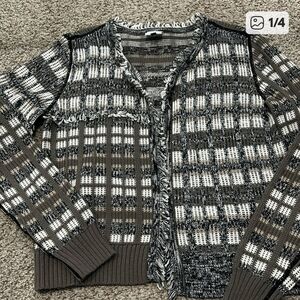 CAbi B Tweed Knit Checkered Cardigan